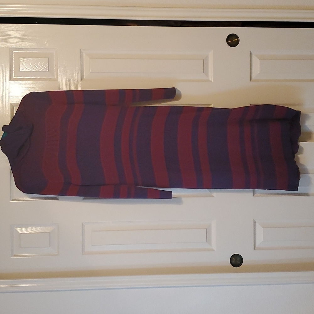 Red and navy sweater dress